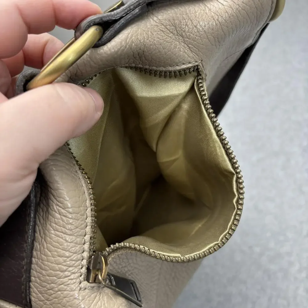 Sundance Leather Purse Women Large Taupe Slouchy Hobo Bag Zip Pockets Italy READ